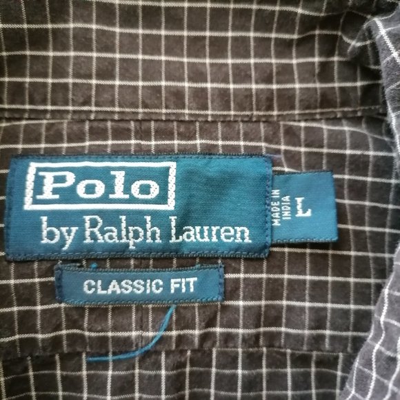 Polo By Ralph Lauren Mens Taupe Gray Check Classic Fit Button-Up Shirt Size L - Picture 5 of 6